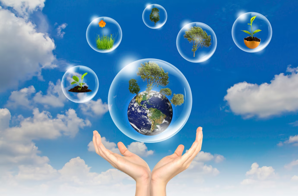 Bæredygtig markedsføring består af flere forskellige elementer, som omkrendser Jorden.